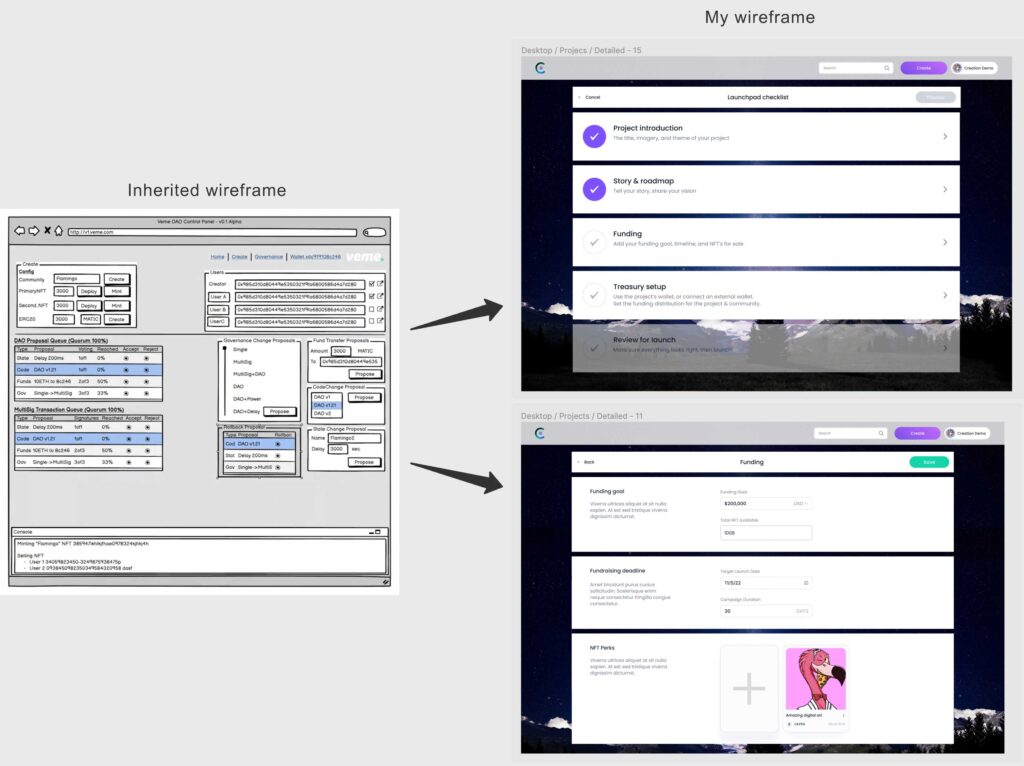 Wireframe update, before and after